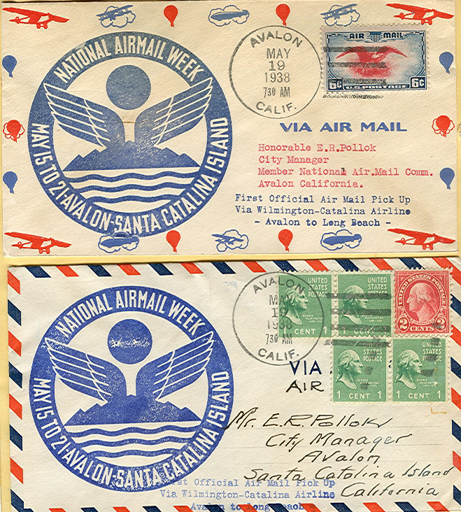 Postmark of first official airmail pick up from Avalon